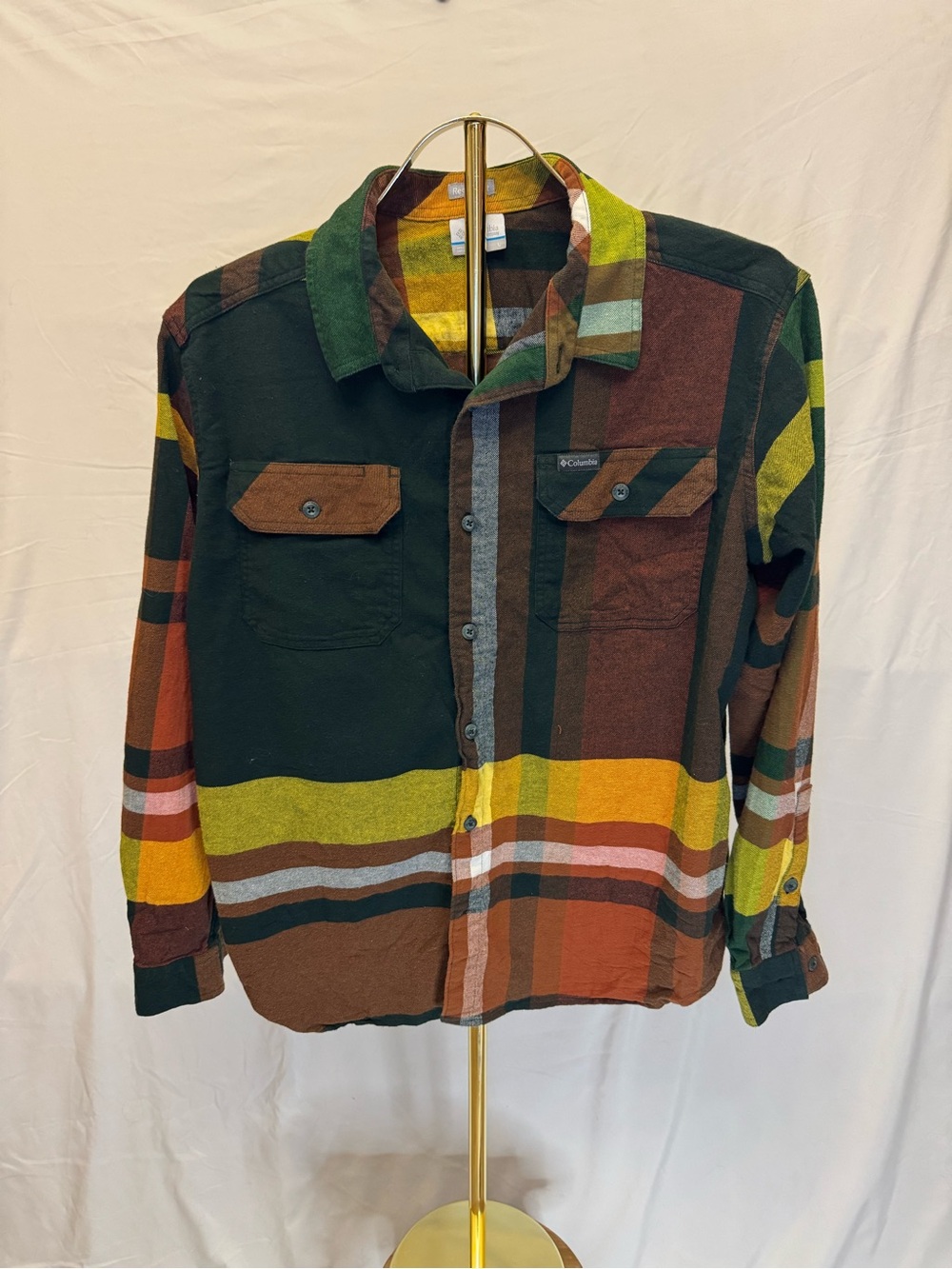Columbia Men's Multicolor Plaid Flannel Shirt - Green/Brown/Yellow